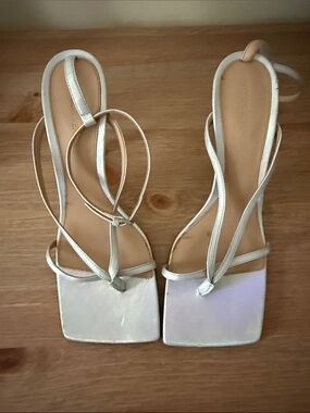 Bottega Veneta silver/ grayish  Leather Square-Toe Strappy Sandals